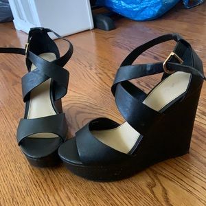 Black Strappy Wedge Heels